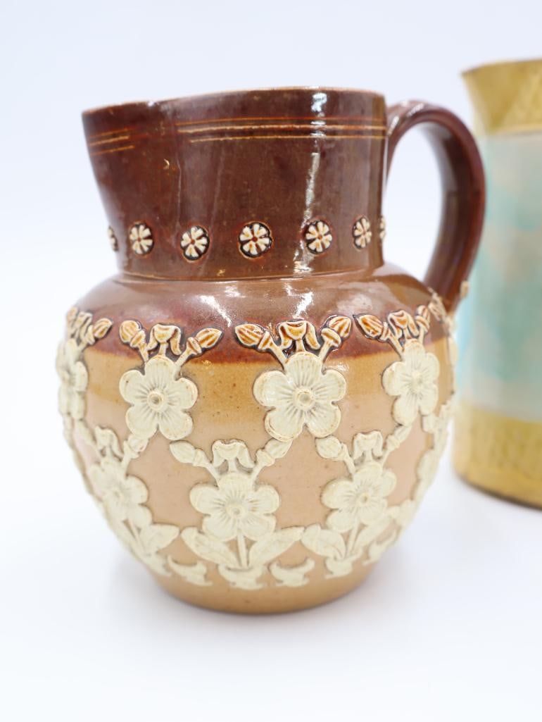 Antique Doulton Lambeth Stoneware Pottery Jug and Majolica Flower Pitcher - 4