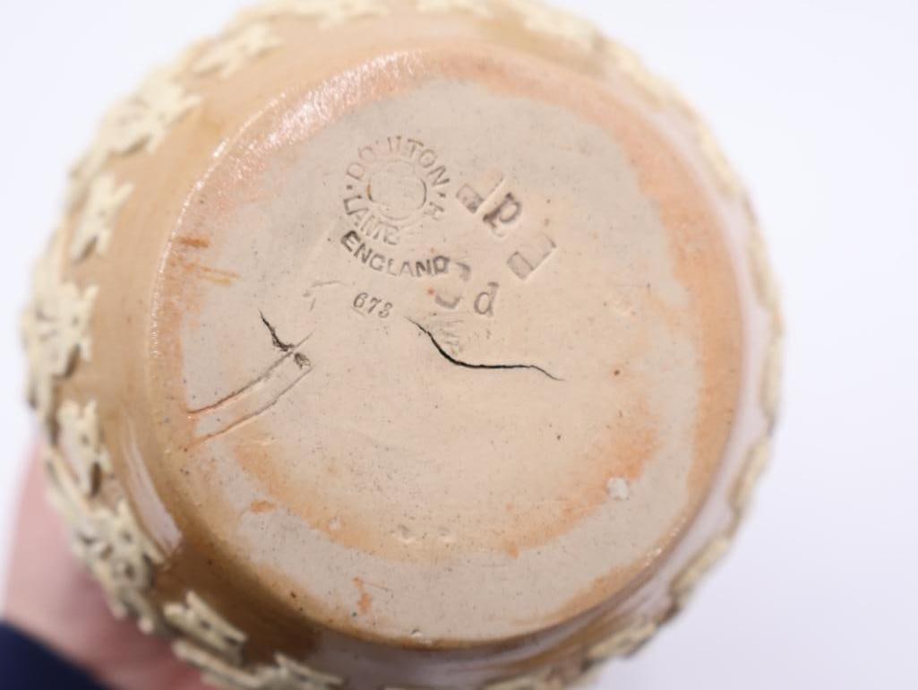 Antique Doulton Lambeth Stoneware Pottery Jug and Majolica Flower Pitcher - 7