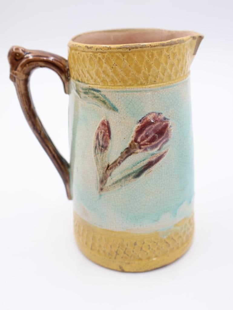 Antique Doulton Lambeth Stoneware Pottery Jug and Majolica Flower Pitcher - 9