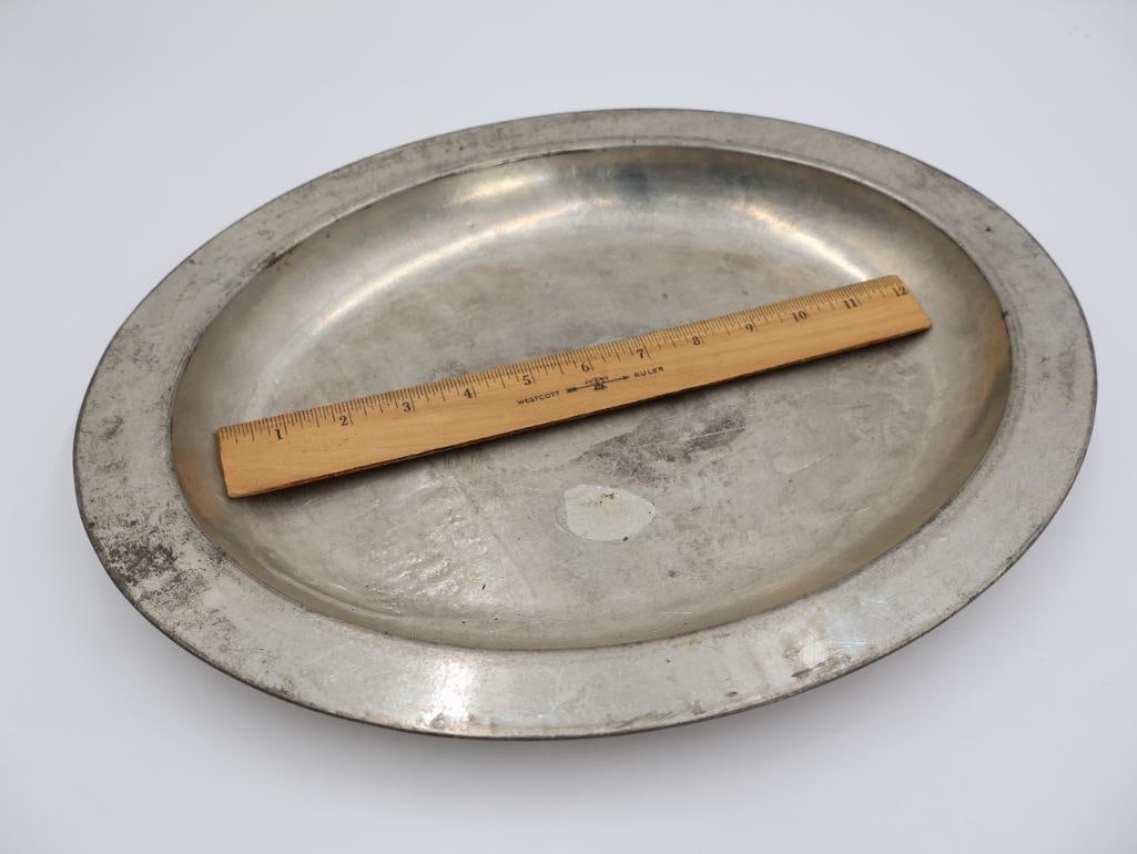 Vintage Enamelware Gray and Metal Platter - 5