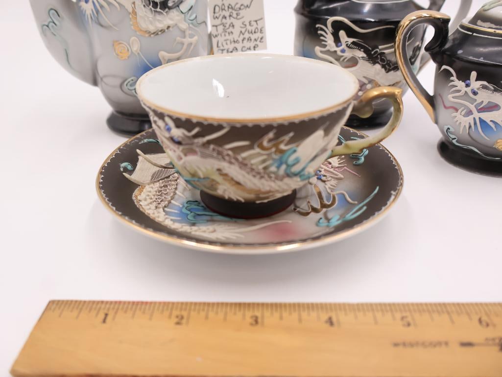 Vintage Dragonware Tea Set with Lithophane Tea Cup - 3