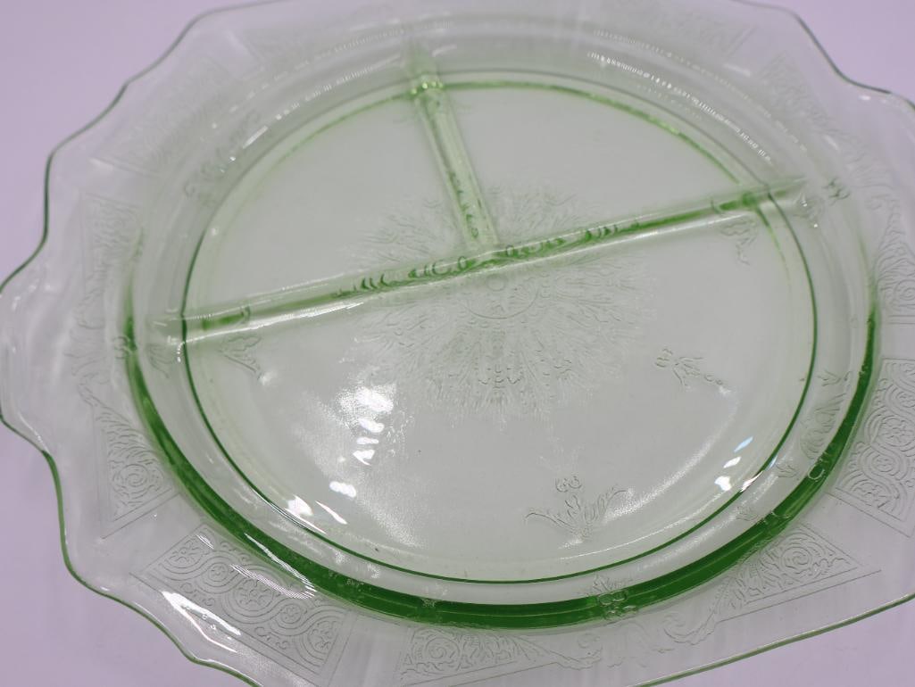 Uranium Green Depression Glass Plate - 4