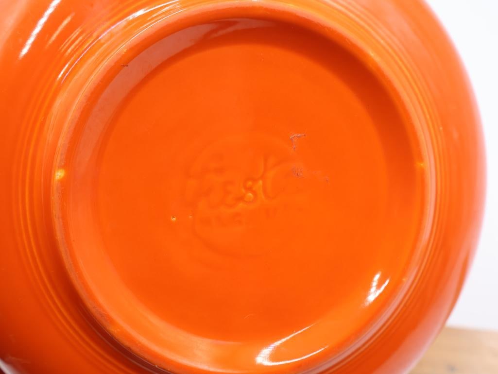 Vintage Vibrant Red-Orange Fiestaware Large Bowl and Fire King Glass Bread Pan - 11
