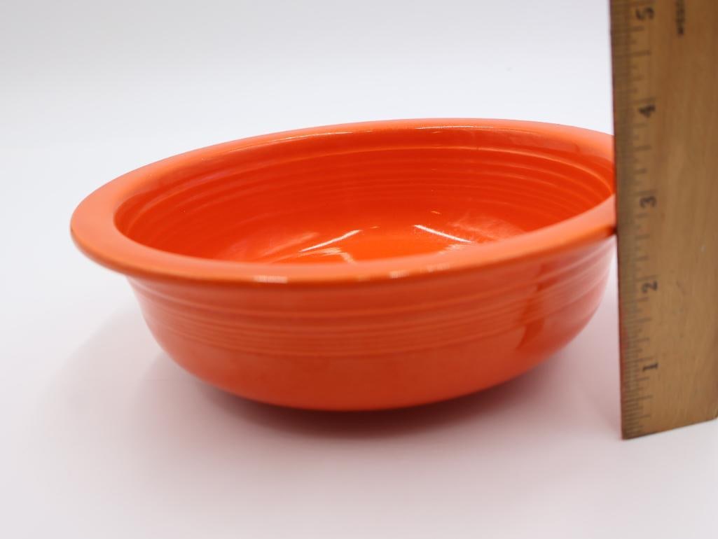 Vintage Vibrant Red-Orange Fiestaware Large Bowl and Fire King Glass Bread Pan - 6