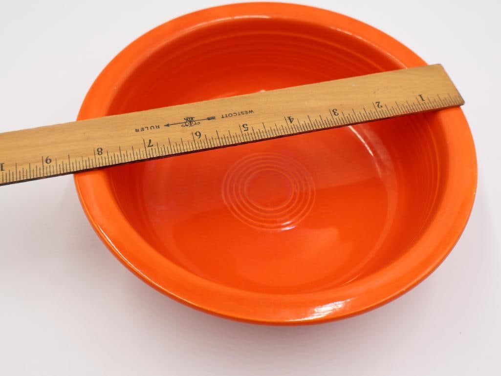 Vintage Vibrant Red-Orange Fiestaware Large Bowl and Fire King Glass Bread Pan - 7