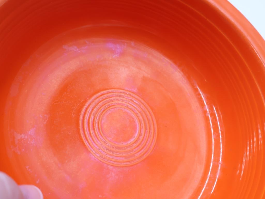 Vintage Vibrant Red-Orange Fiestaware Large Bowl and Fire King Glass Bread Pan - 8