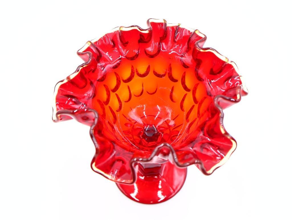 Ruby Red Fenton Ruffle Edge Thumbprint Dot Compote - 3