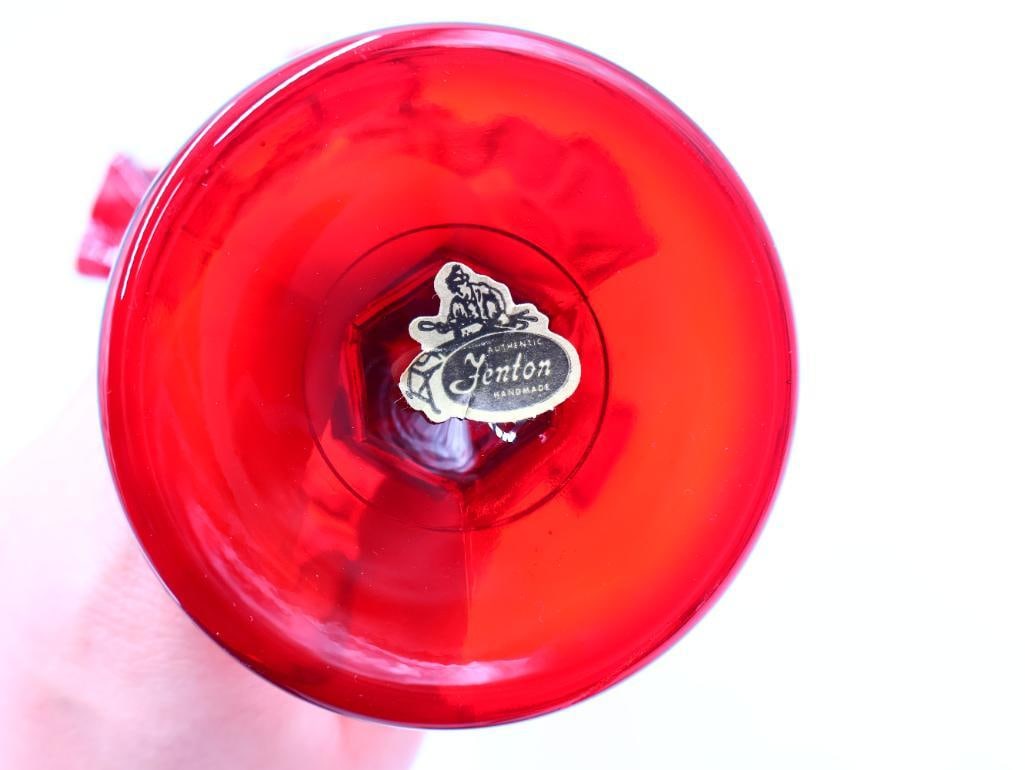 Ruby Red Fenton Ruffle Edge Thumbprint Dot Compote - 5