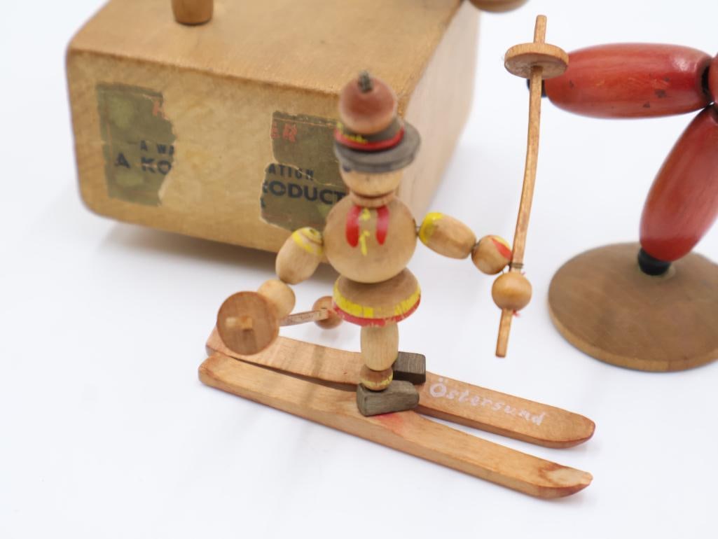 Three Vintage Wackelfigur Wood Jointed Bead Toys - 3