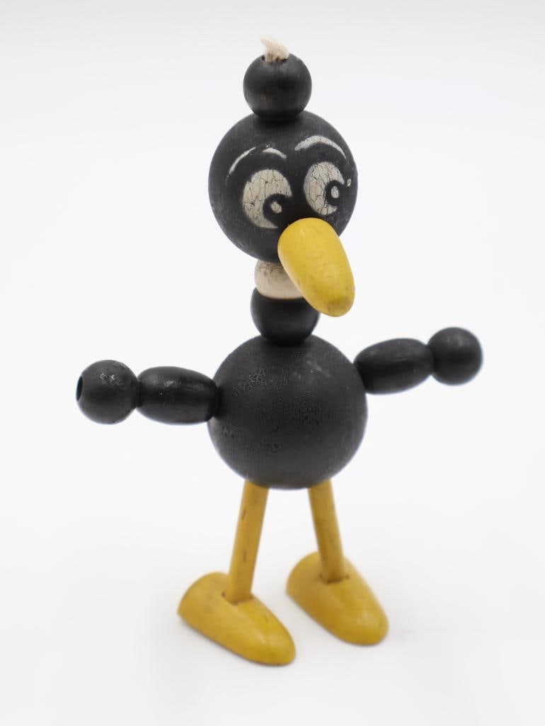 Vintage Wooden Bead Crow Toy and Two Puffball Chicks - 6