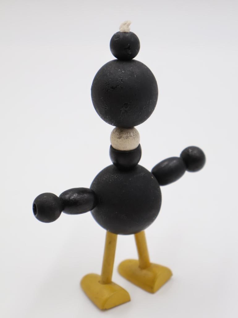 Vintage Wooden Bead Crow Toy and Two Puffball Chicks - 7