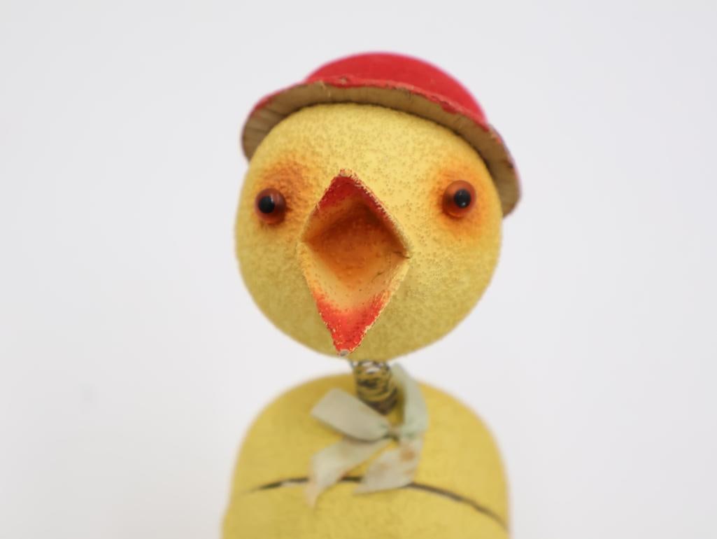 Vintage German Papier-Mache Easter Candy Container with Red Bowler Hat - 3