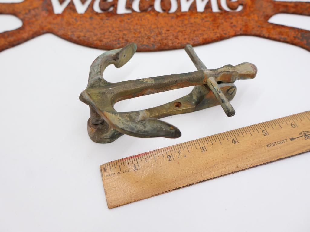 Brass Ship Anchor Door Knocker and Welcome Crab Decor - 2