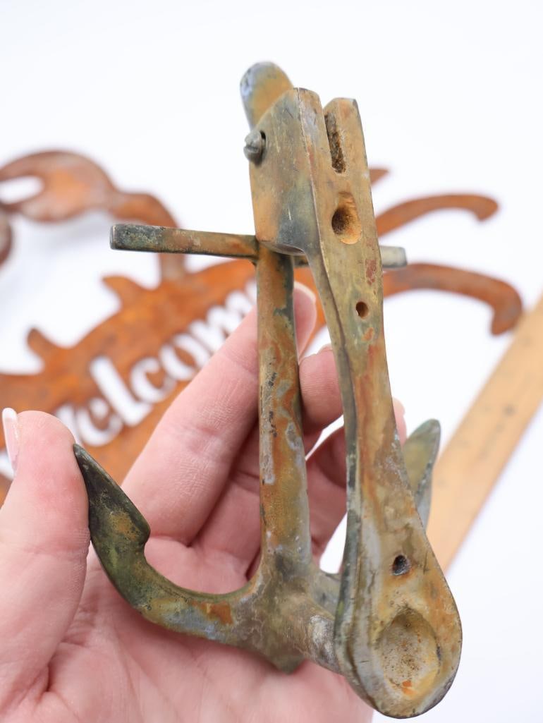 Brass Ship Anchor Door Knocker and Welcome Crab Decor - 3