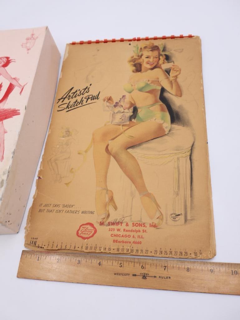 Vintage 1949 Advertising Pin Up Calendar and Vintage Jantzen Lingerie/Swimwear box - 2