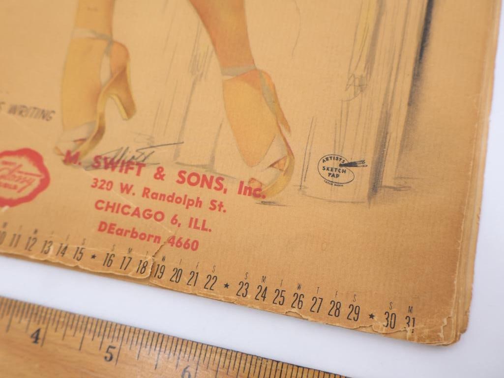 Vintage 1949 Advertising Pin Up Calendar and Vintage Jantzen Lingerie/Swimwear box - 3