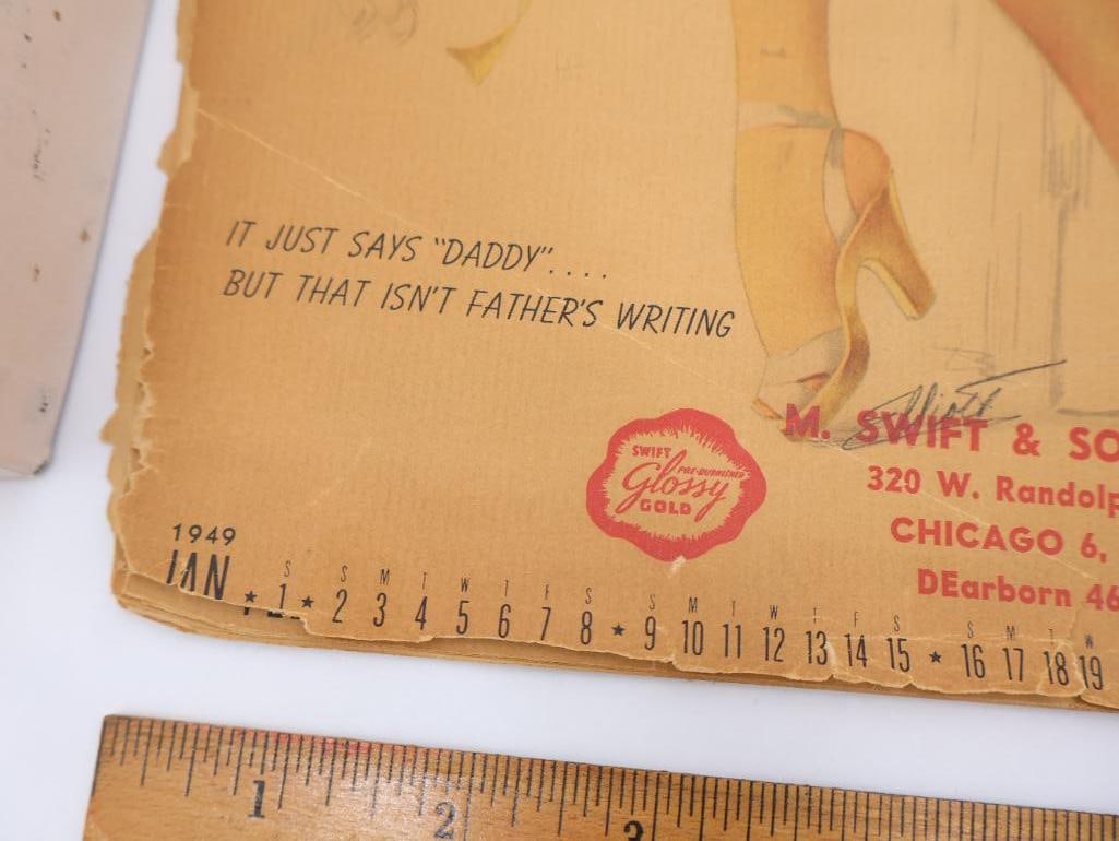 Vintage 1949 Advertising Pin Up Calendar and Vintage Jantzen Lingerie/Swimwear box - 4