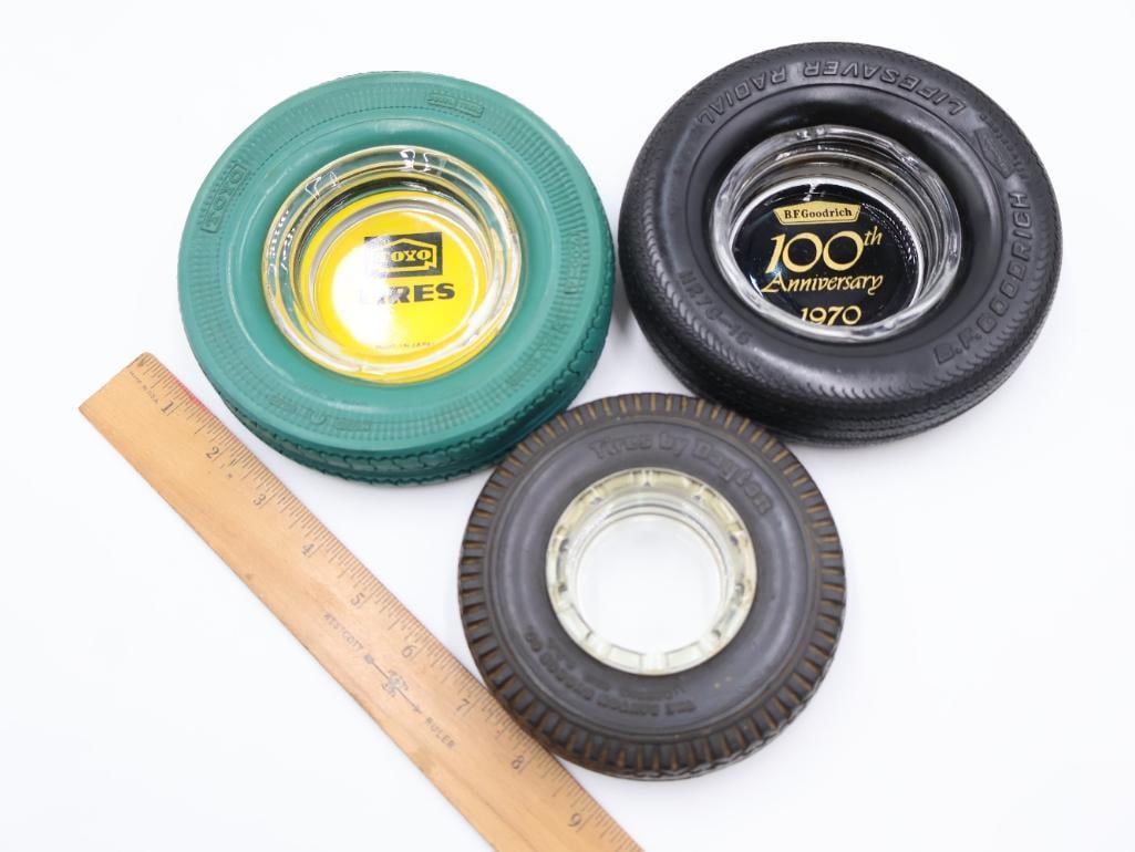 Three Vintage Tire Advertising Ashtrays - 2