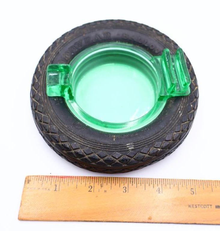 Vintage Green Uranium Glass Tire Ashtray - 2
