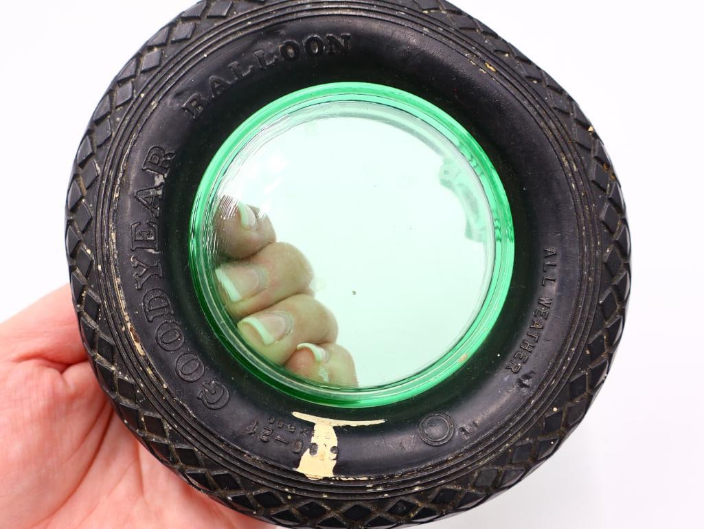 Vintage Green Uranium Glass Tire Ashtray - 7