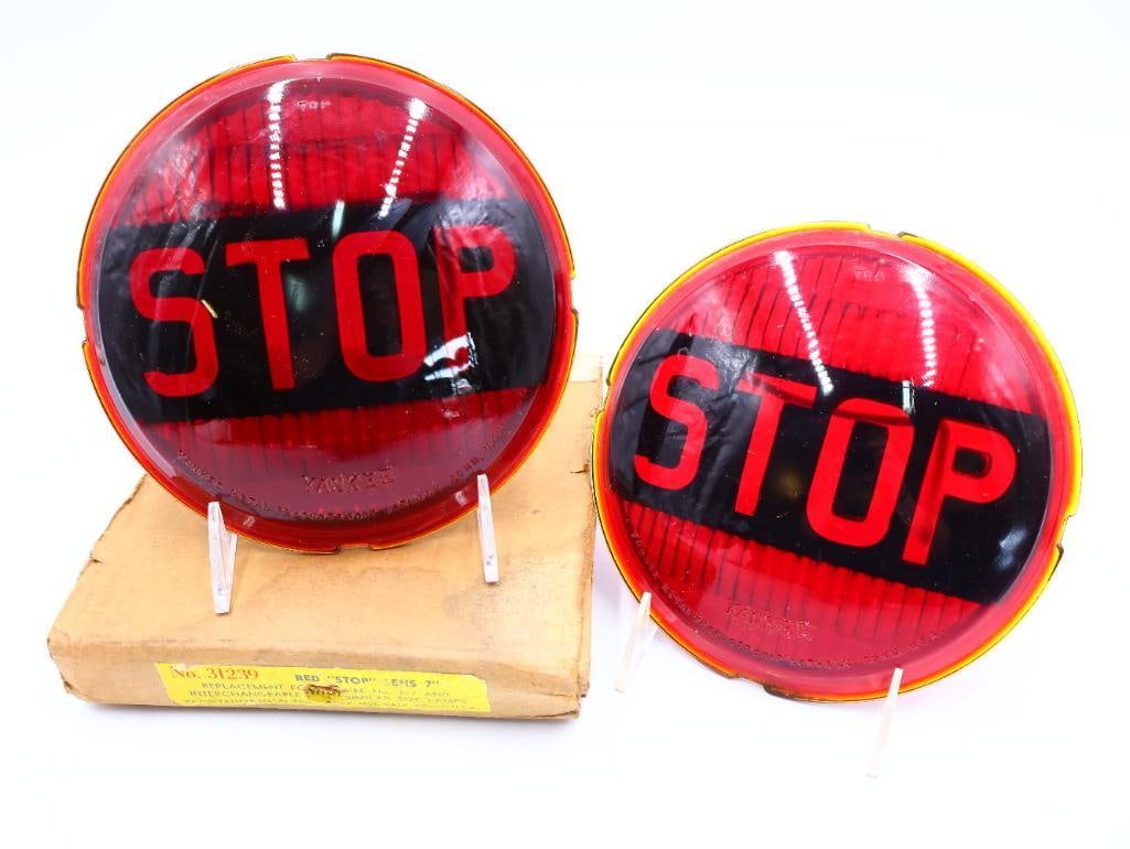 Two Vintage Stop Sign Signal Replacement Glass: Red Stop Lens 7" for Yankee No. 367