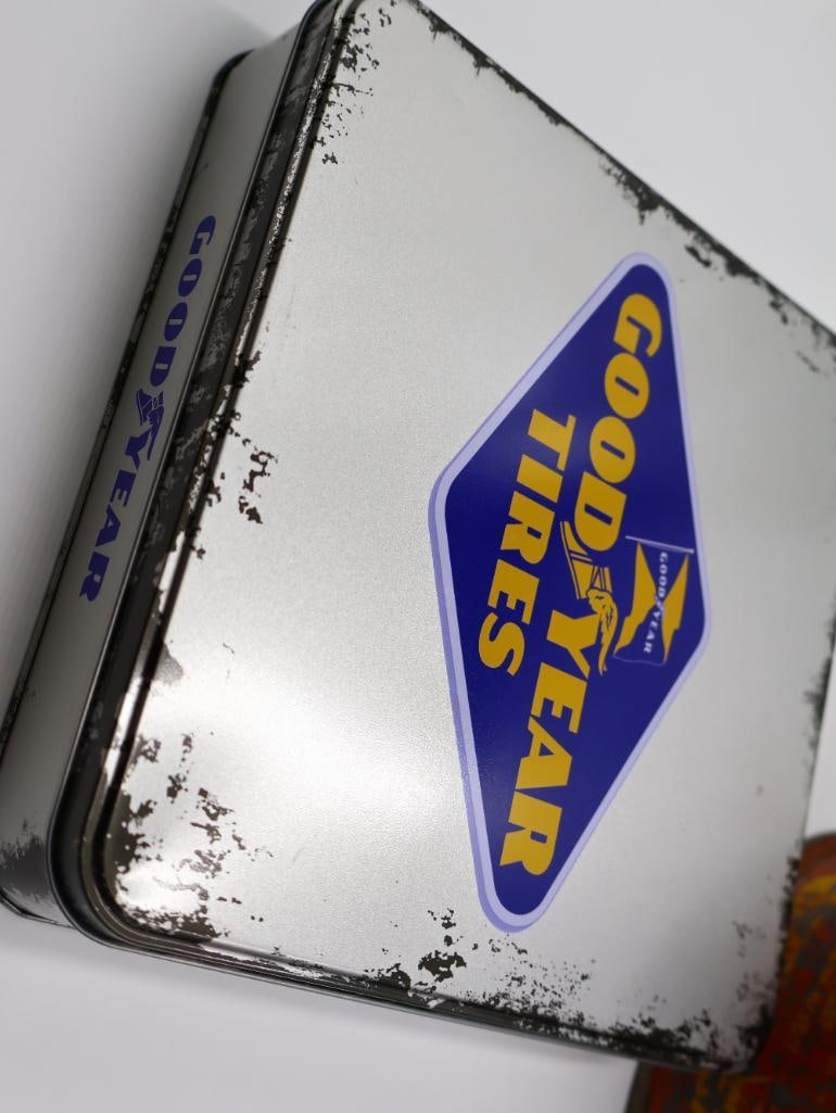 Vintage Gas Can, Reflective Signals, Tow Sign and Goodyear Gift Set - 3