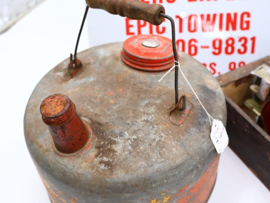 Vintage Gas Can, Reflective Signals, Tow Sign and Goodyear Gift Set - 6