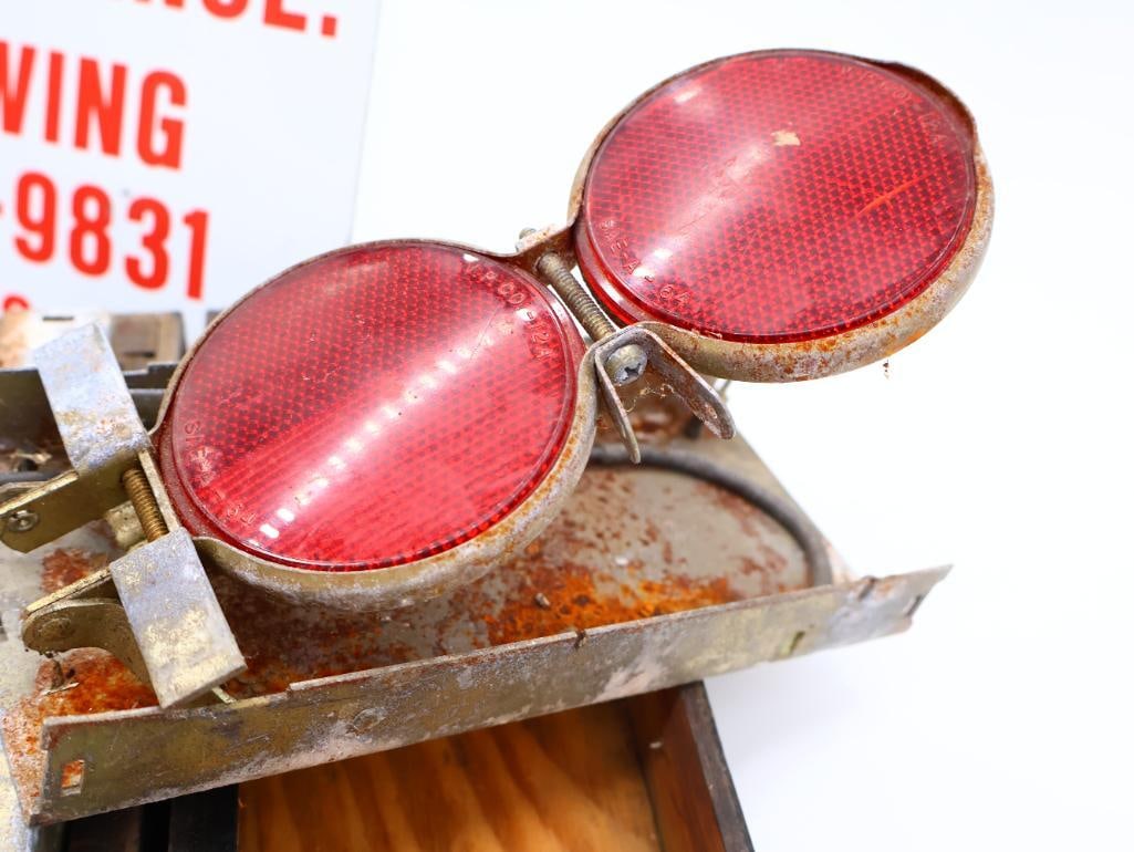 Vintage Gas Can, Reflective Signals, Tow Sign and Goodyear Gift Set - 9