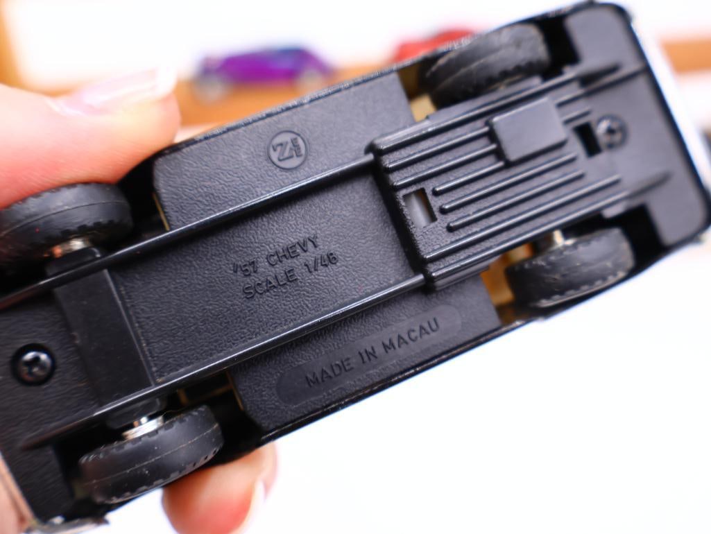 Wooden Truck Toy Car Display Rack and Various Hot Wheel and Vintage Toy Cars - 14