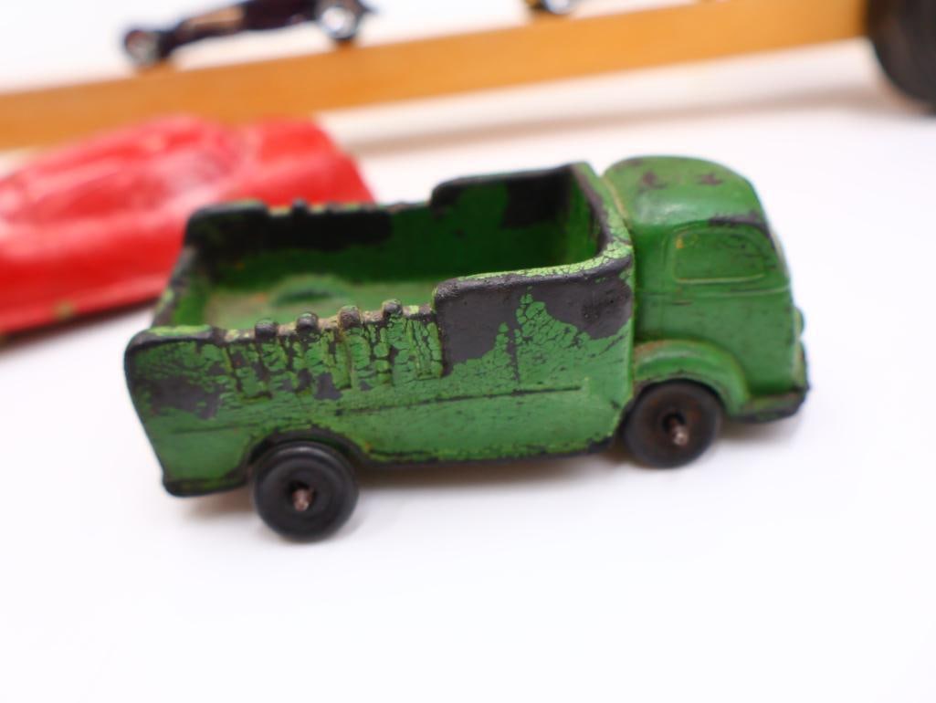 Wooden Truck Toy Car Display Rack and Various Hot Wheel and Vintage Toy Cars - 3