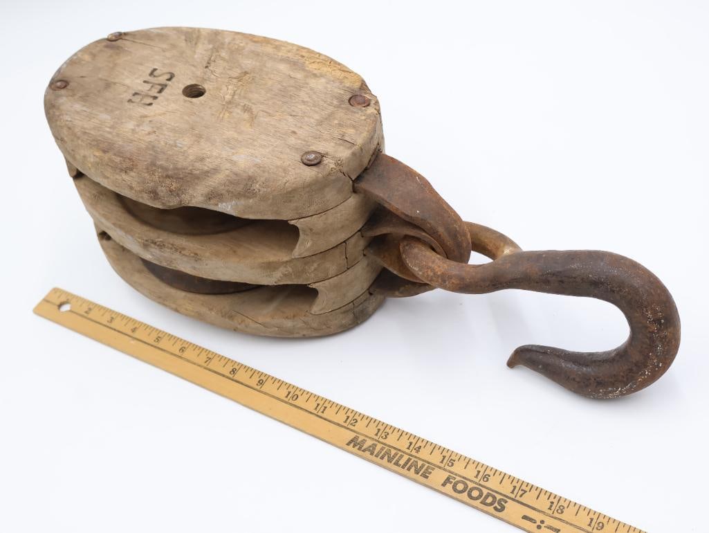 Antique Large Wooden Pulley - 2