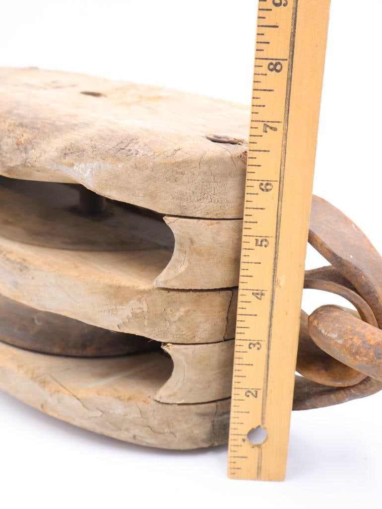 Antique Large Wooden Pulley - 3