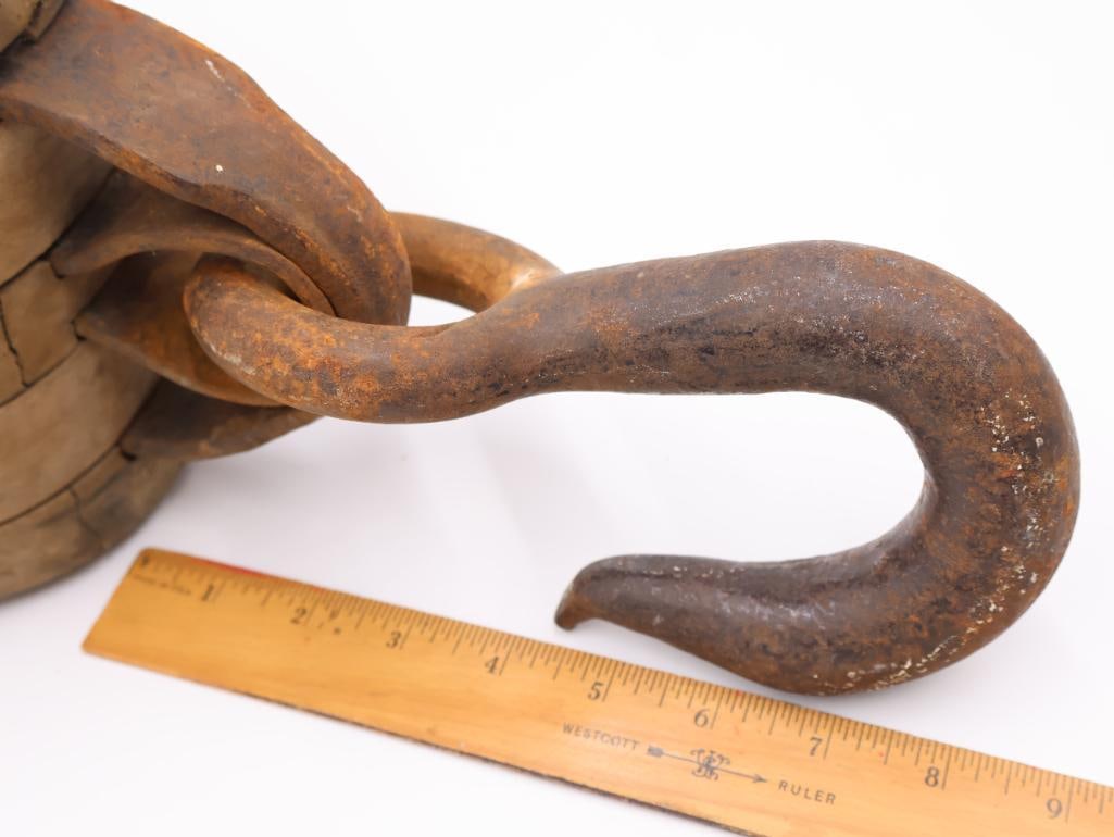 Antique Large Wooden Pulley - 4