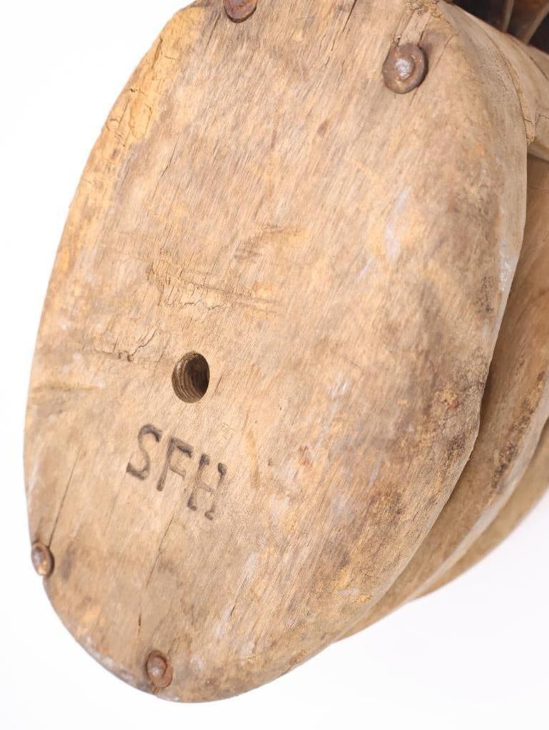 Antique Large Wooden Pulley - 5