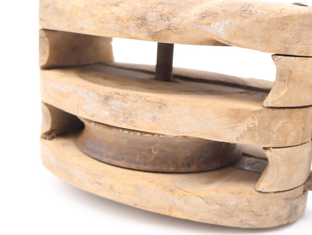 Antique Large Wooden Pulley - 6