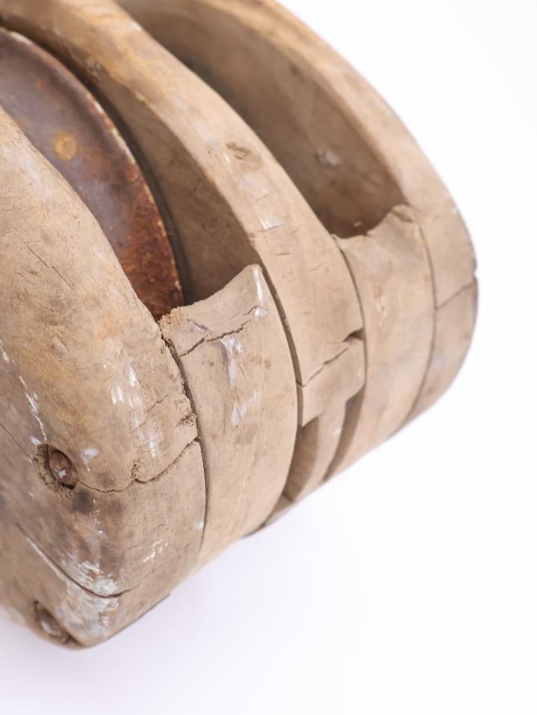 Antique Large Wooden Pulley - 8