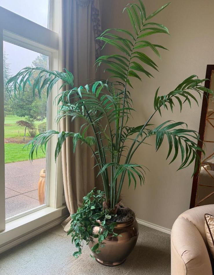 Extra Large Potted Faux Palm Tree: In large copper tone pot, stands over 6ft tall 