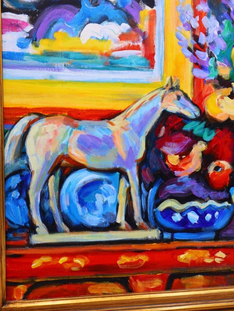 Expressionist Still Life Painting of a Colorful Mantel in Gold Frame - 7