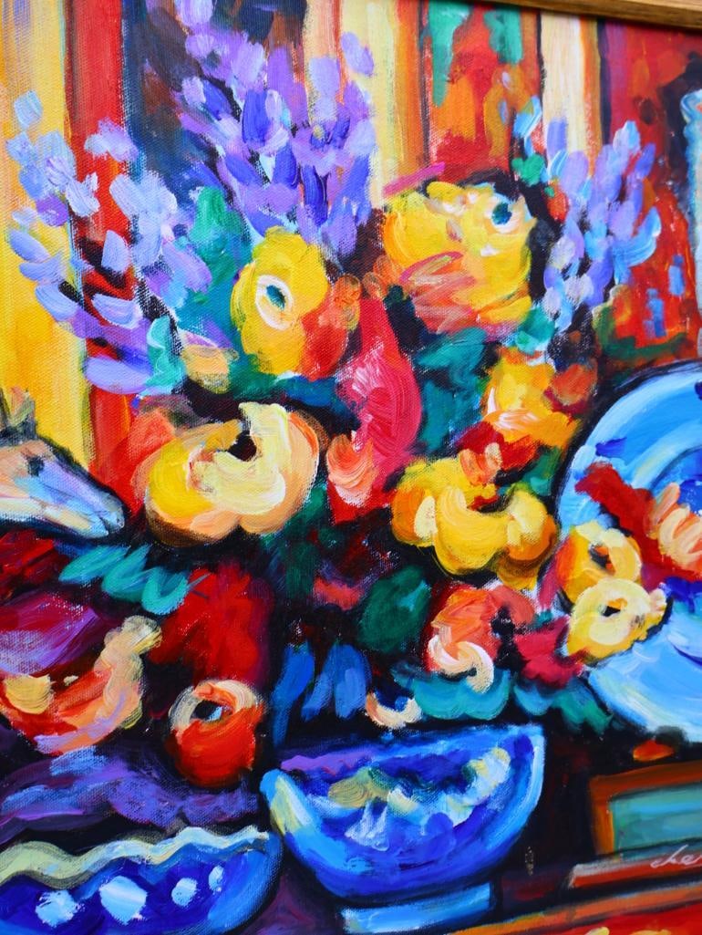 Expressionist Still Life Painting of a Colorful Mantel in Gold Frame - 9
