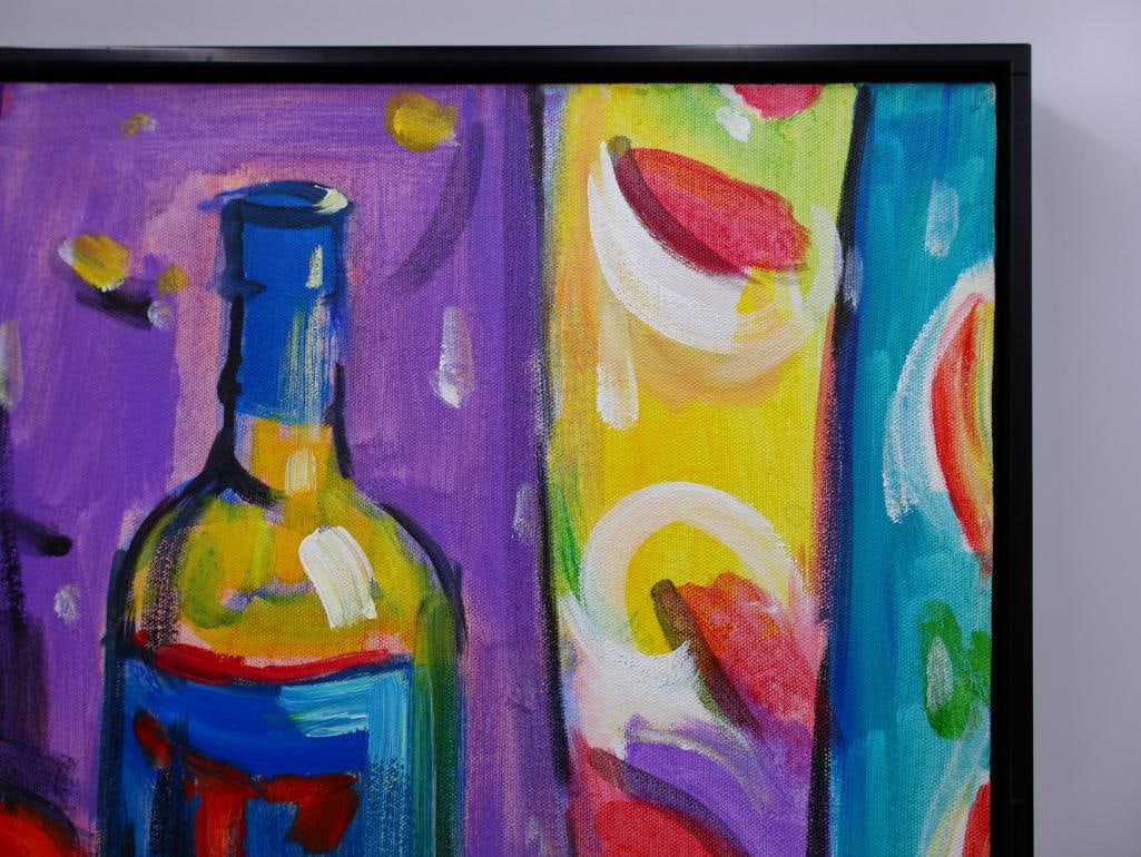 Expressionist Still Life Painting of Wine and Fruit in Black Frame - 5