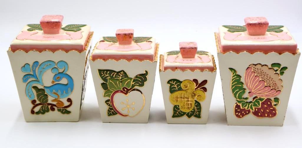 Vintage Floral Ceramic Canisters - 3