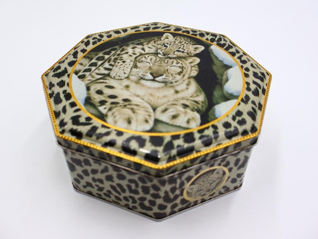 Collection of Marbles in a Leopard Themed Tin - 13