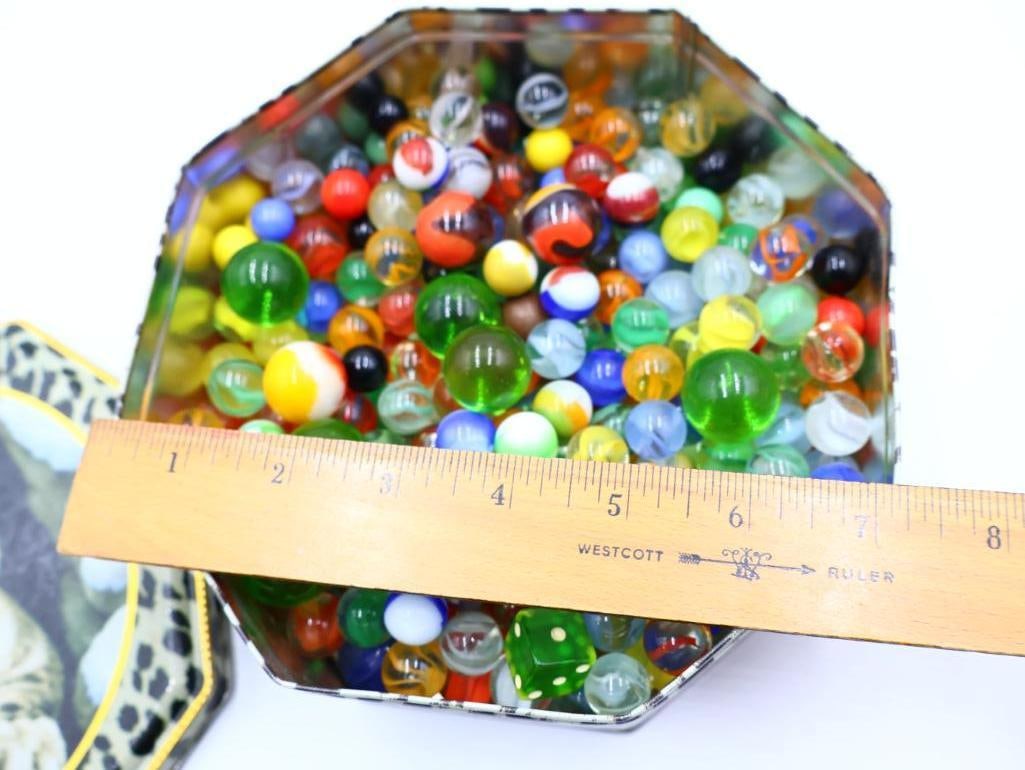 Collection of Marbles in a Leopard Themed Tin - 3