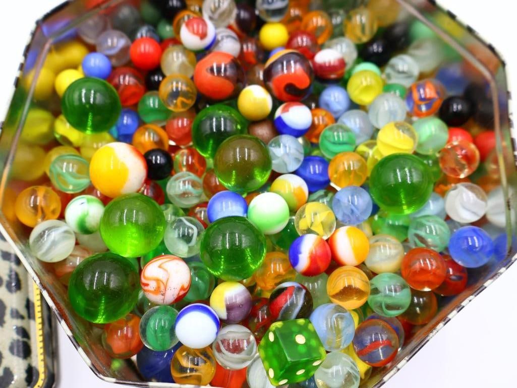 Collection of Marbles in a Leopard Themed Tin - 5