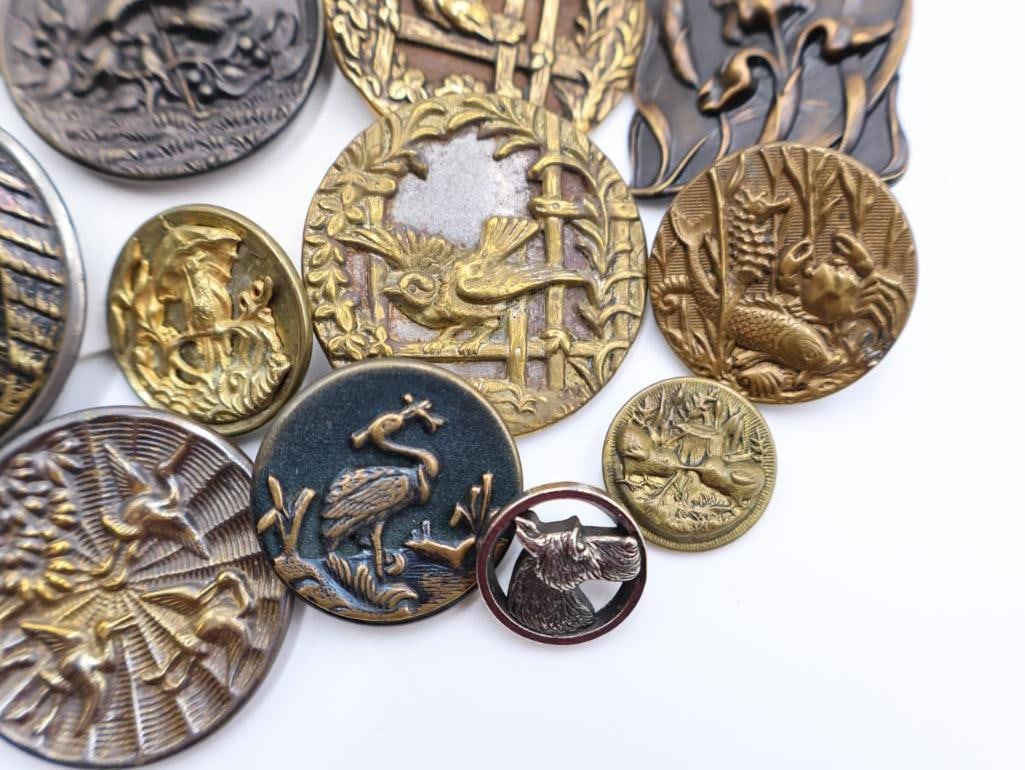 Antique Birds and Bugs Metal Picture Buttons - 4
