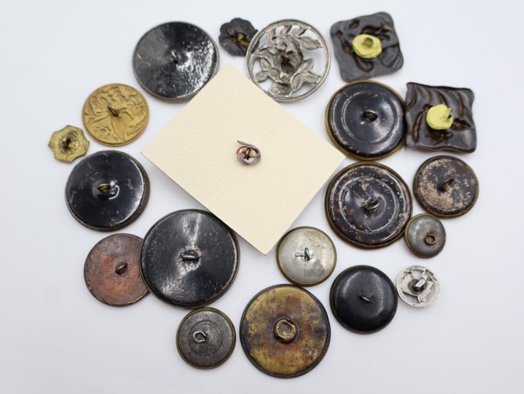 Antique Birds and Bugs Metal Picture Buttons - 9