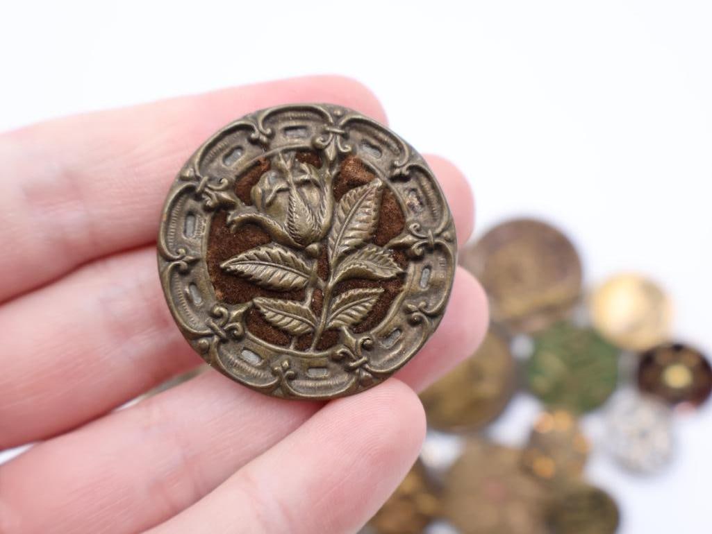 Antique Floral Metal Picture Buttons - 4