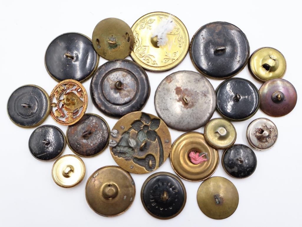 Antique Floral Metal Picture Buttons - 9