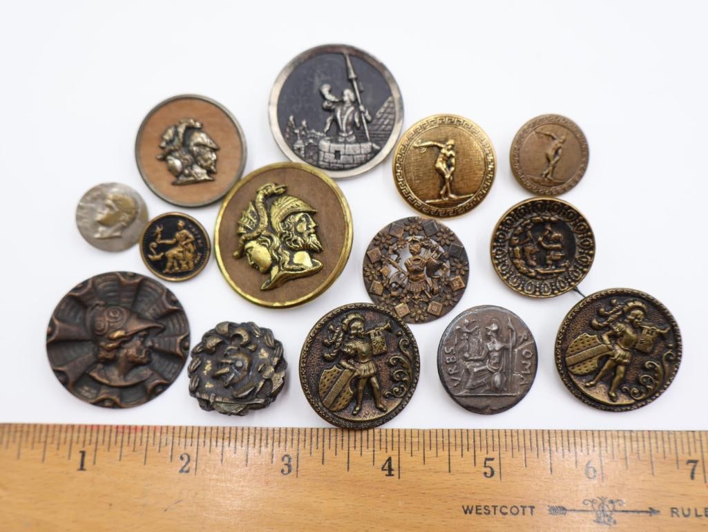 Antique Mythological Metal Picture Buttons - 2