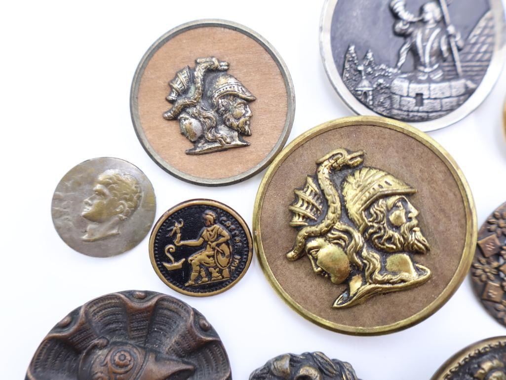 Antique Mythological Metal Picture Buttons - 4
